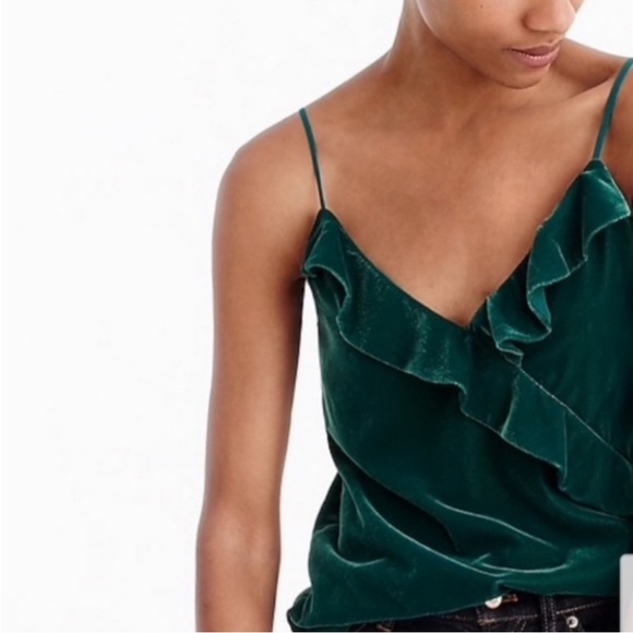 J. Crew Womens  Velvet Ruffle Cami Tank Top Size 10 T Velvet Emerald Wrap - Picture 10 of 13